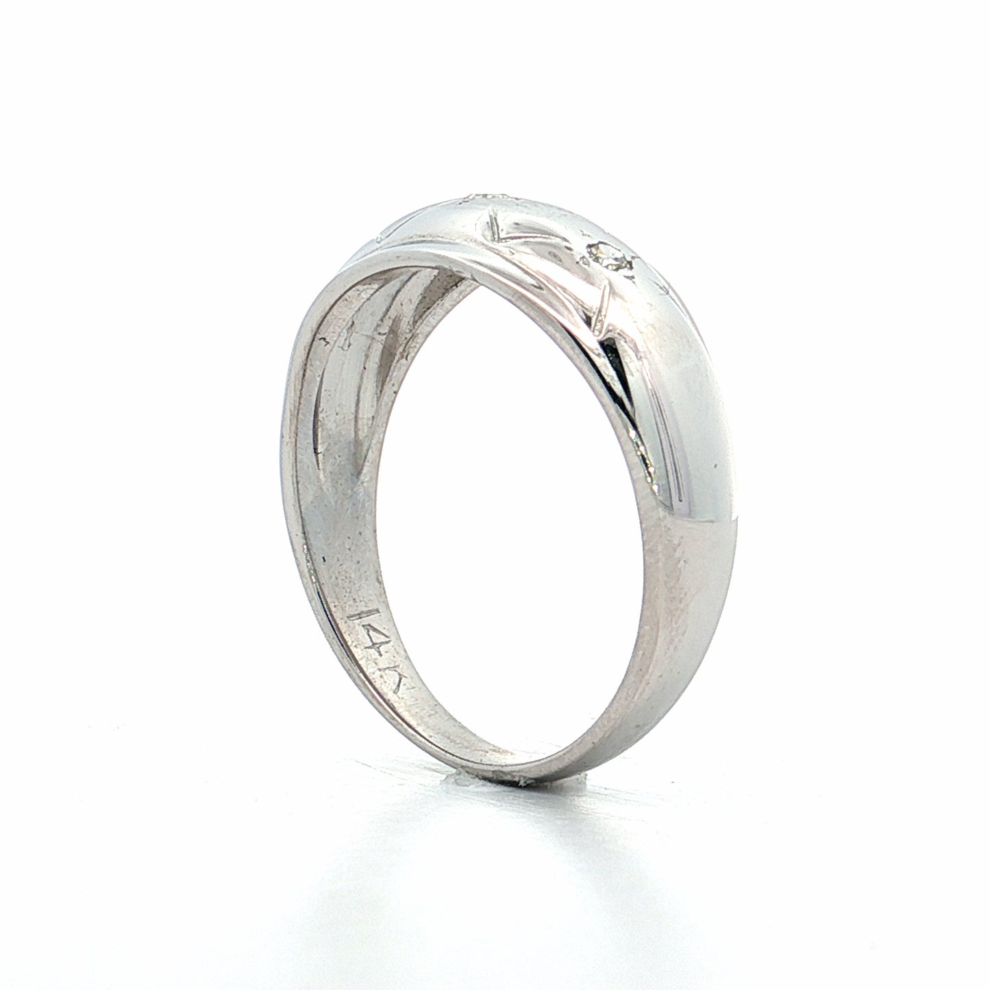 .09 Vintage Diamond Three Stone Ring 14k White Gold