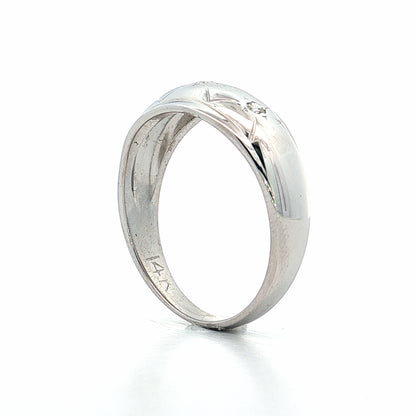.09 Vintage Diamond Three Stone Ring 14k White Gold