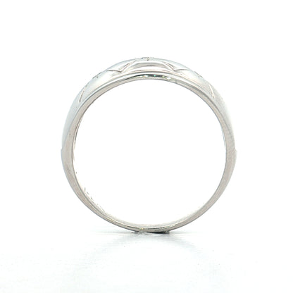 .09 Vintage Diamond Three Stone Ring 14k White Gold