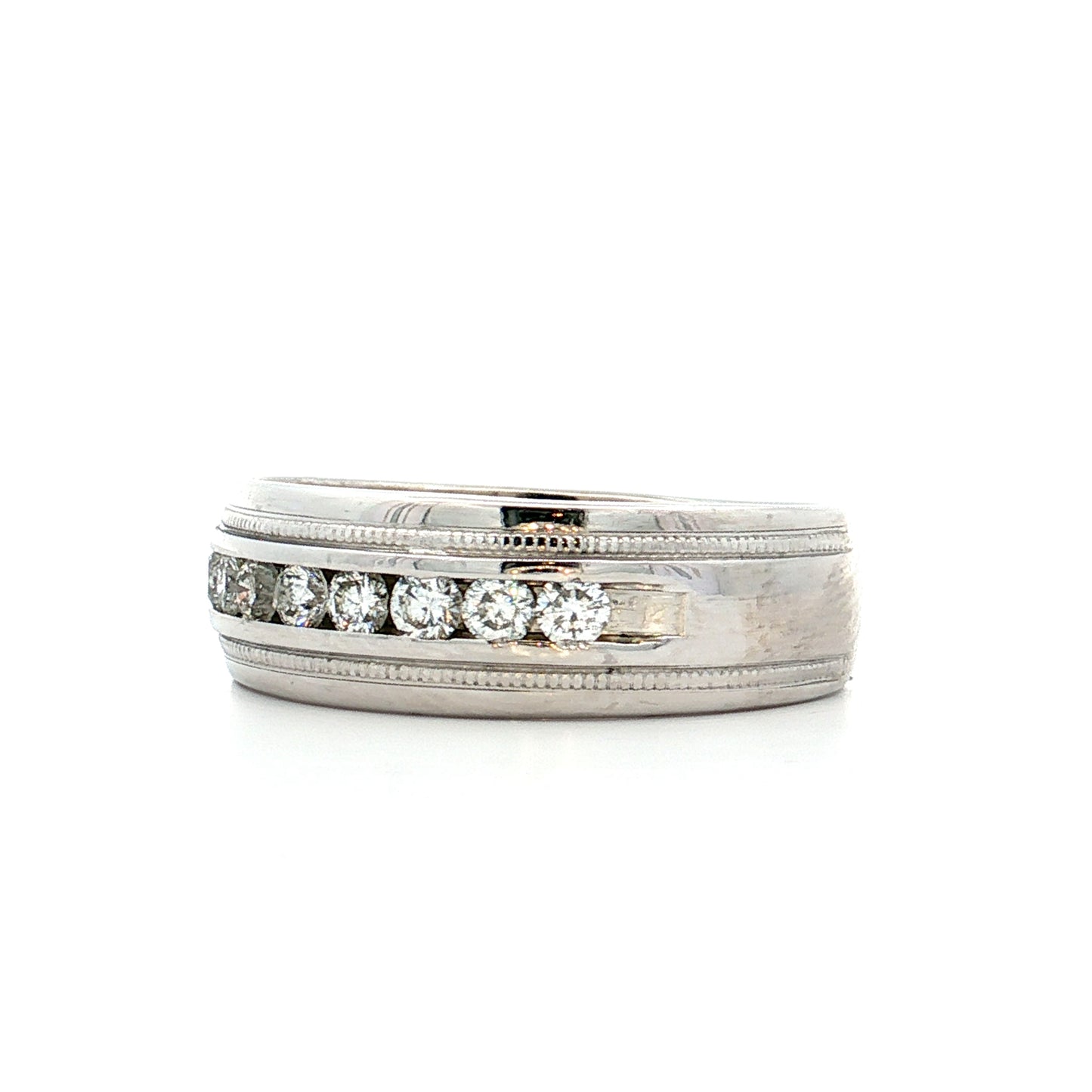 .48 Mens Diamond Channel Set Band 14k White Gold