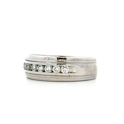 .48 Mens Diamond Channel Set Band 14k White Gold