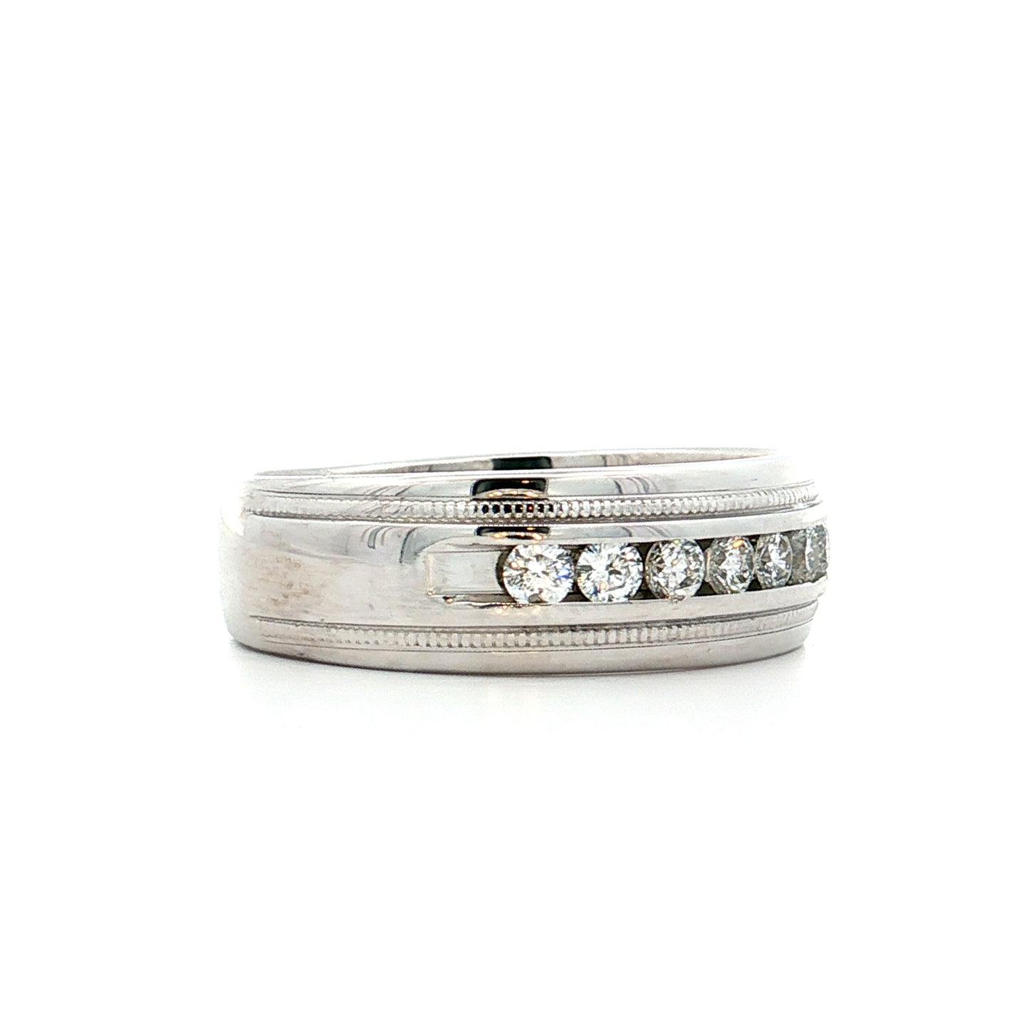 .48 Mens Diamond Channel Set Band 14k White Gold