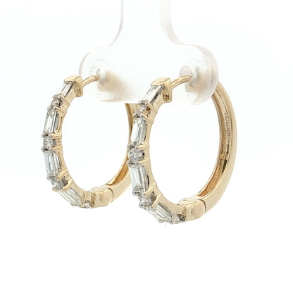 Diamond Baguette Hoop Earrings 14k Yellow Gold