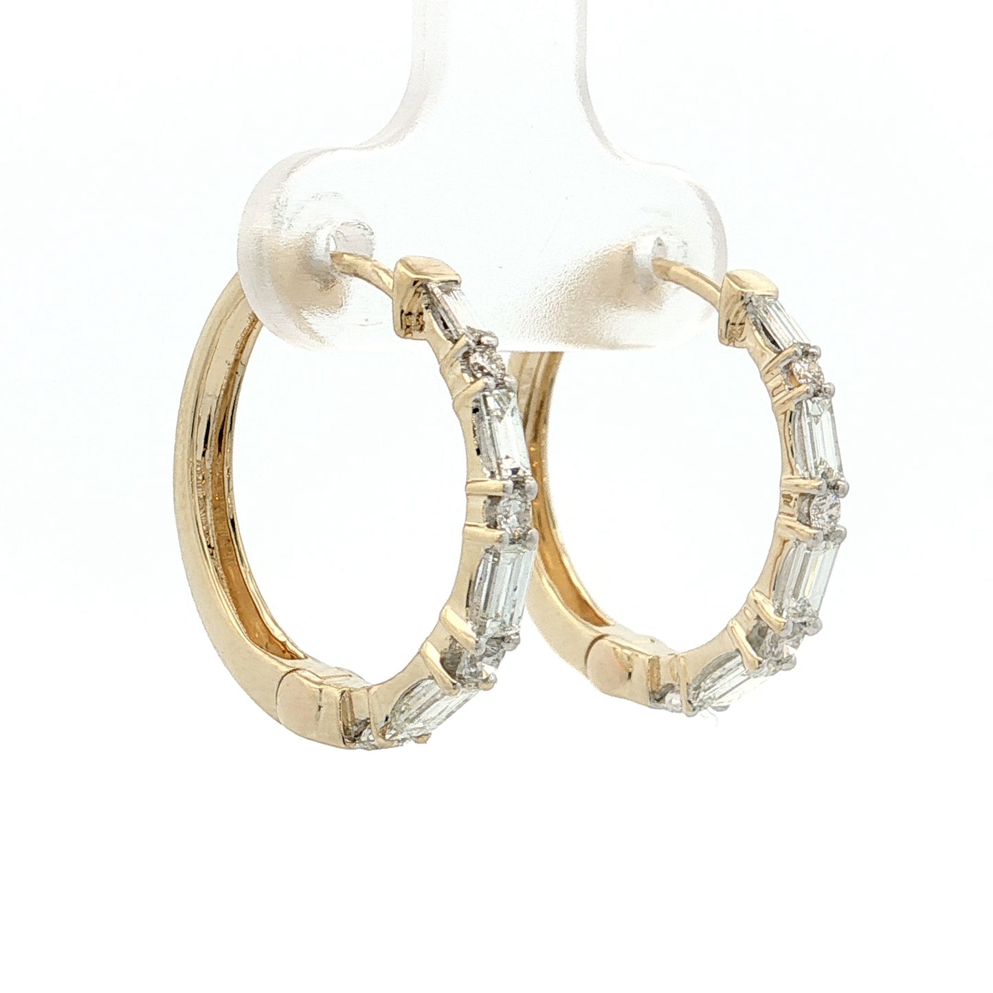 Diamond Baguette Hoop Earrings 14k Yellow Gold