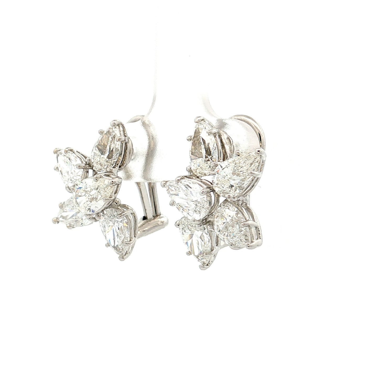 5.02 Pear Diamond Cluster Stud Earrings 18k White Gold