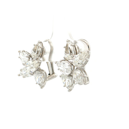 5.02 Pear Diamond Cluster Stud Earrings 18k White Gold