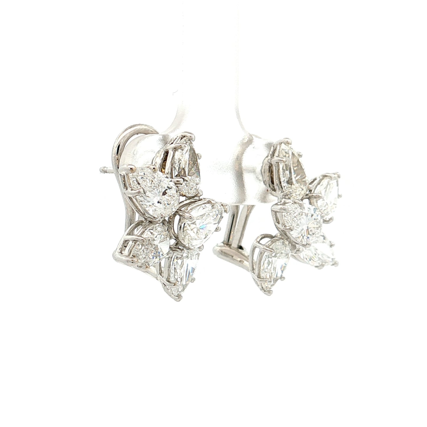 5.02 Pear Diamond Cluster Stud Earrings 18k White Gold