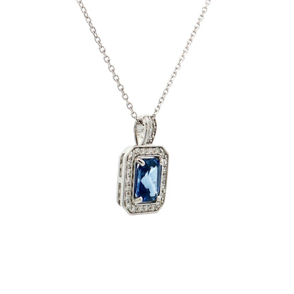 .95 Blue Sapphire Emerald Cut Pendant 14k White Gold