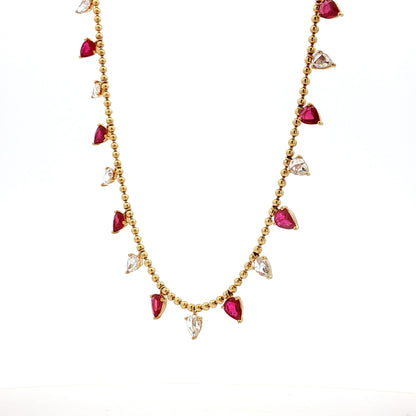 2.23 Pear Ruby & Rose Diamond Necklace 18k