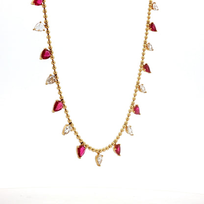 2.23 Pear Ruby & Rose Diamond Necklace 18k