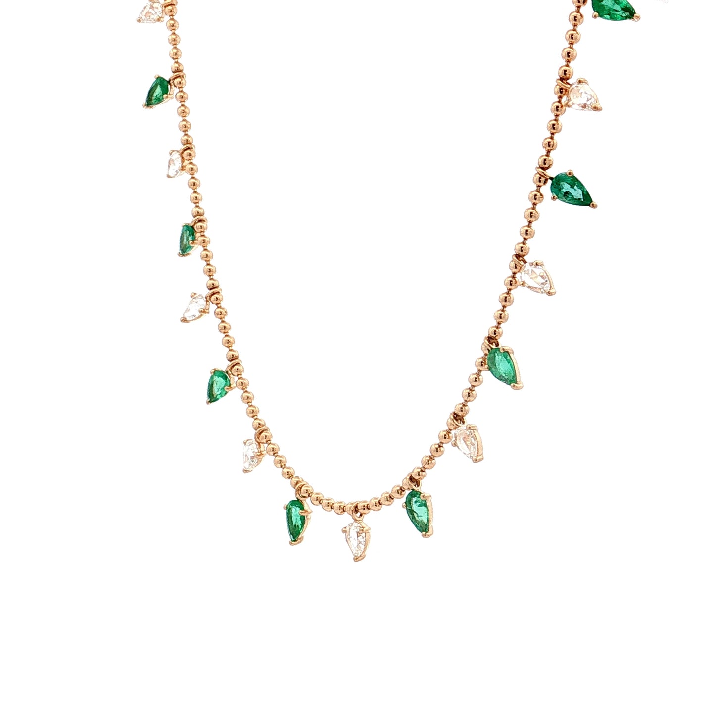 1.80 Pear Emerald & Rose Diamond Necklace 18k