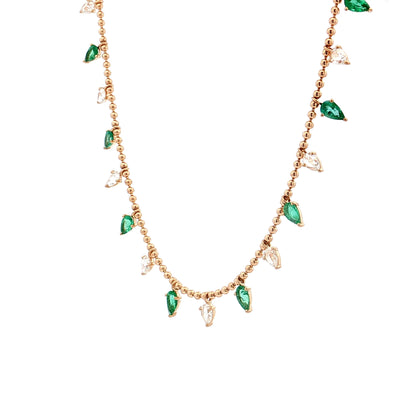 1.80 Pear Emerald & Rose Diamond Necklace 18k