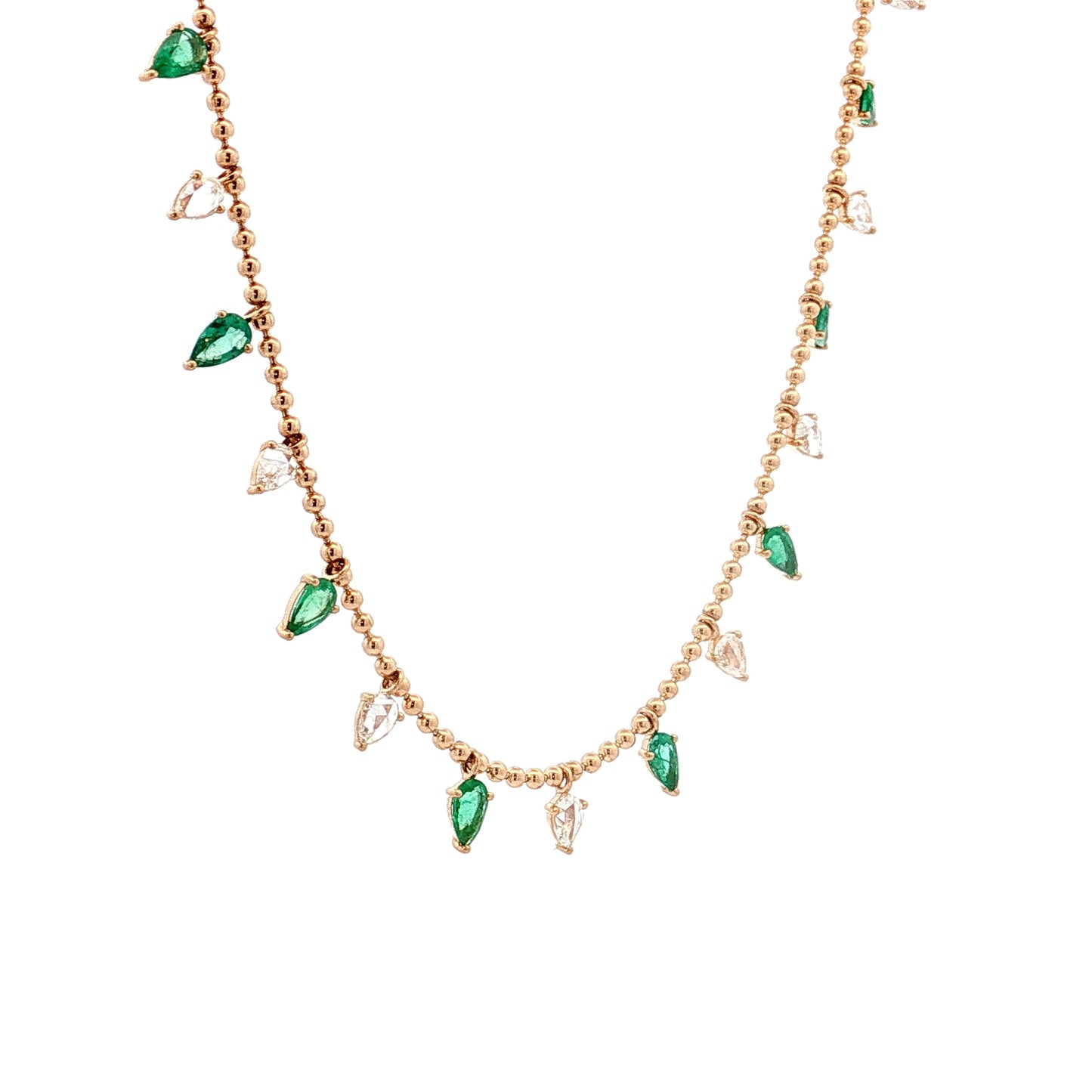 1.80 Pear Emerald & Rose Diamond Necklace 18k