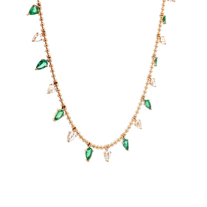 1.80 Pear Emerald & Rose Diamond Necklace 18k
