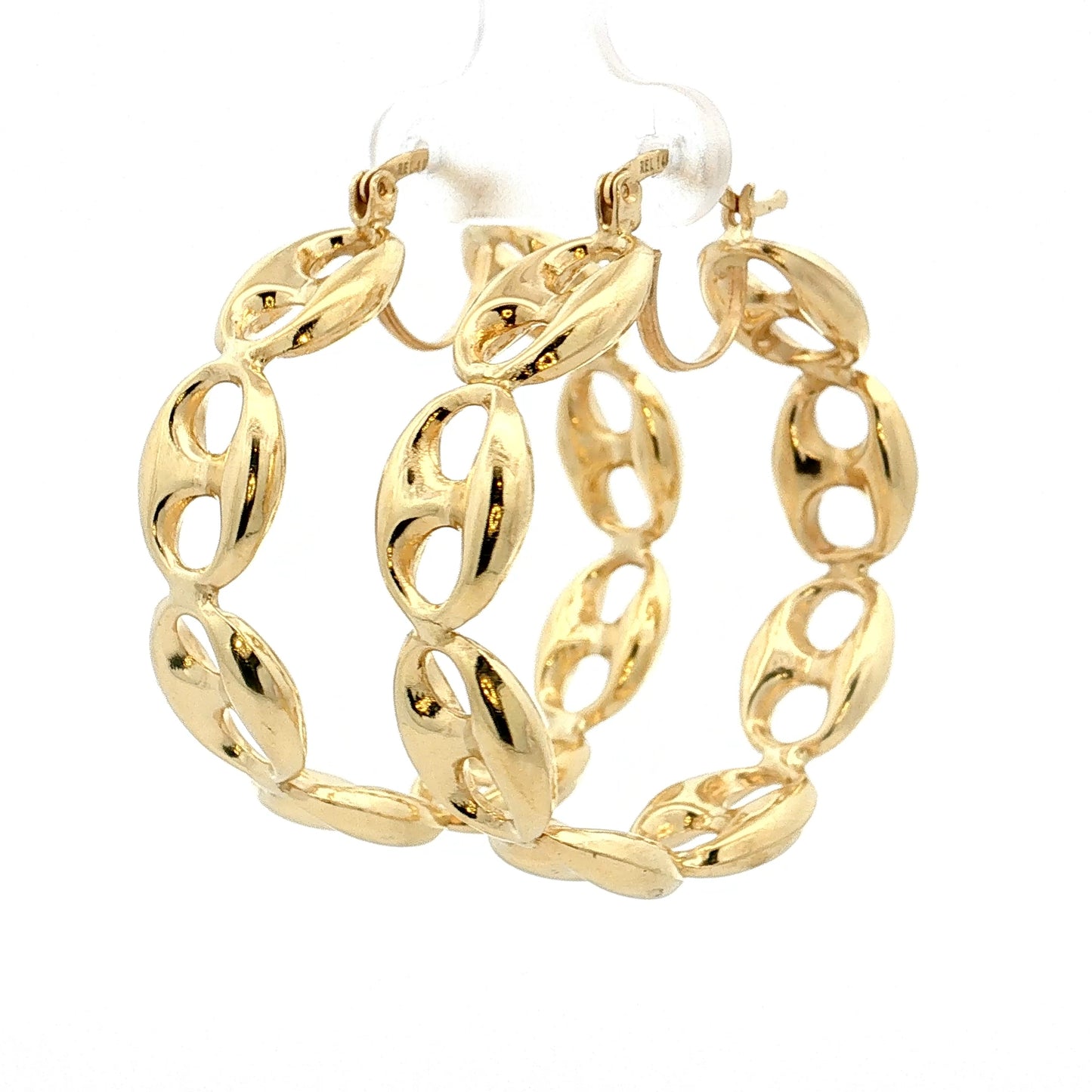 Puffy Mariner Link Hoop Earrings 14k Yellow Gold