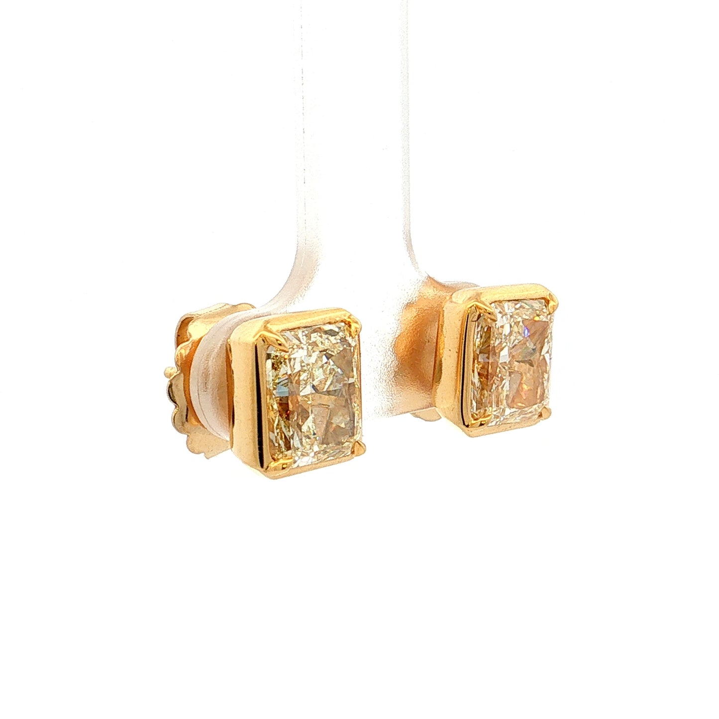 4.93 Radiant Diamond Stud Earrings 18k Yellow Gold