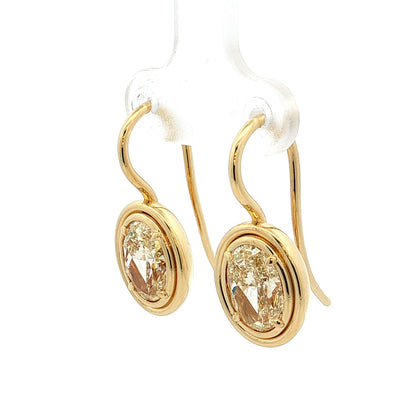 4.92 GIA Oval Diamond Drop Earrings 18k Yellow Gold