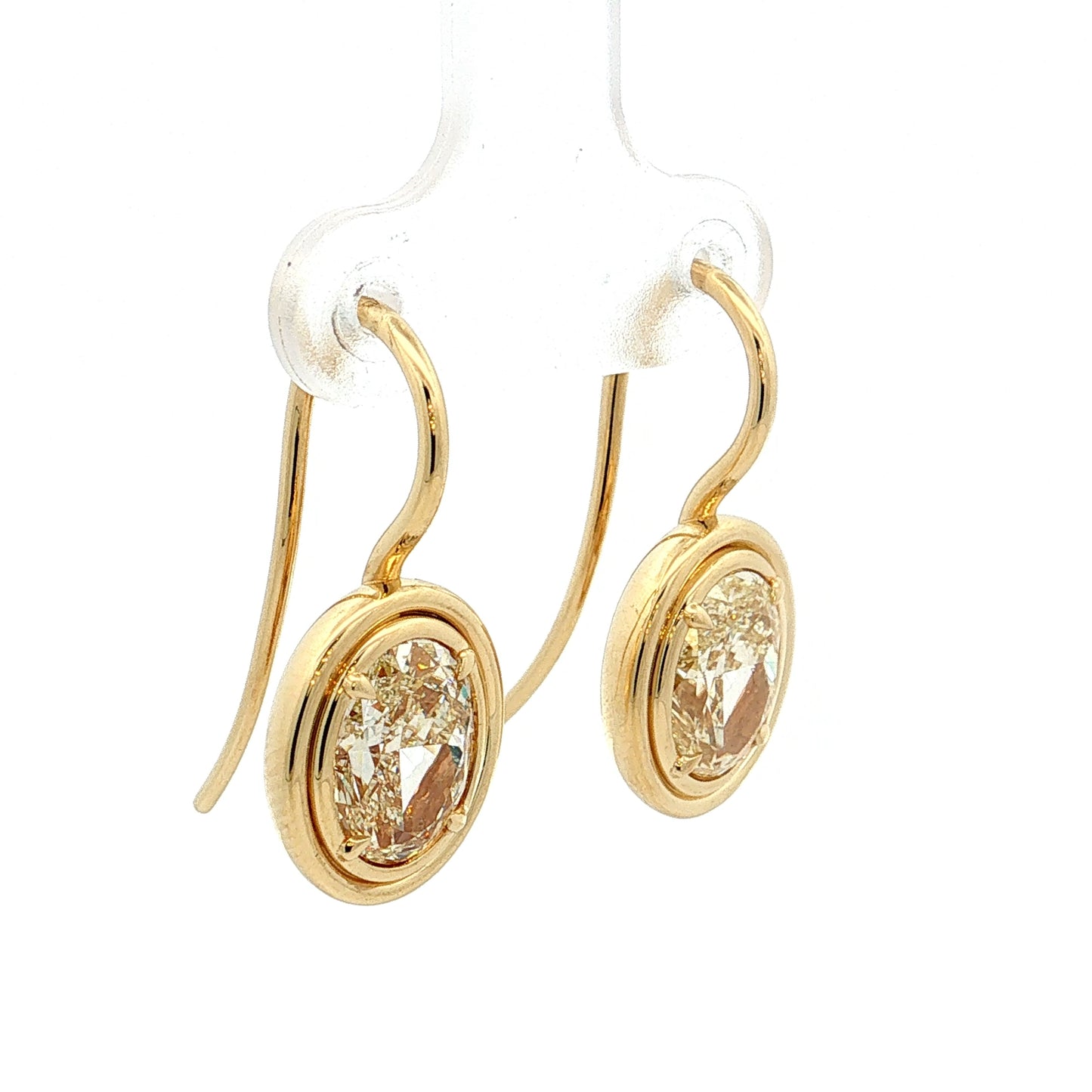 4.92 GIA Oval Diamond Drop Earrings 18k Yellow Gold