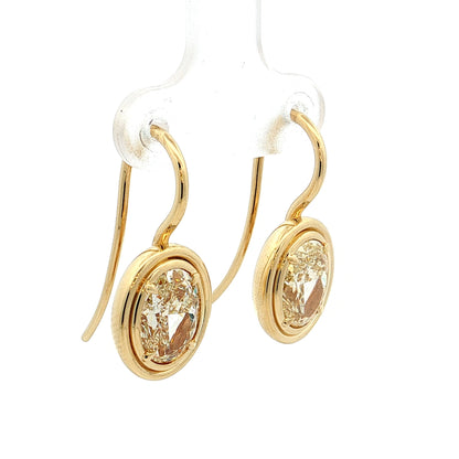 4.92 GIA Oval Diamond Drop Earrings 18k Yellow Gold