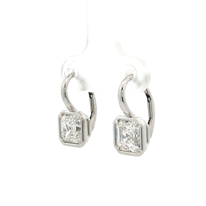 3.01 GIA Asscher Diamond Drop Earrings 18k White Gold