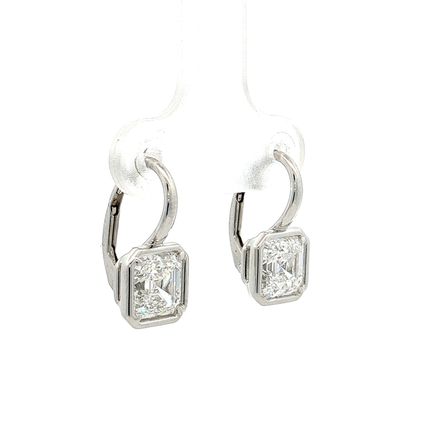 3.01 GIA Asscher Diamond Drop Earrings 18k White Gold