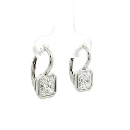 3.01 GIA Asscher Diamond Drop Earrings 18k White Gold