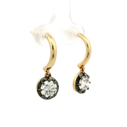 1.80 Round Diamond Drop Earrings 18k Yellow Gold