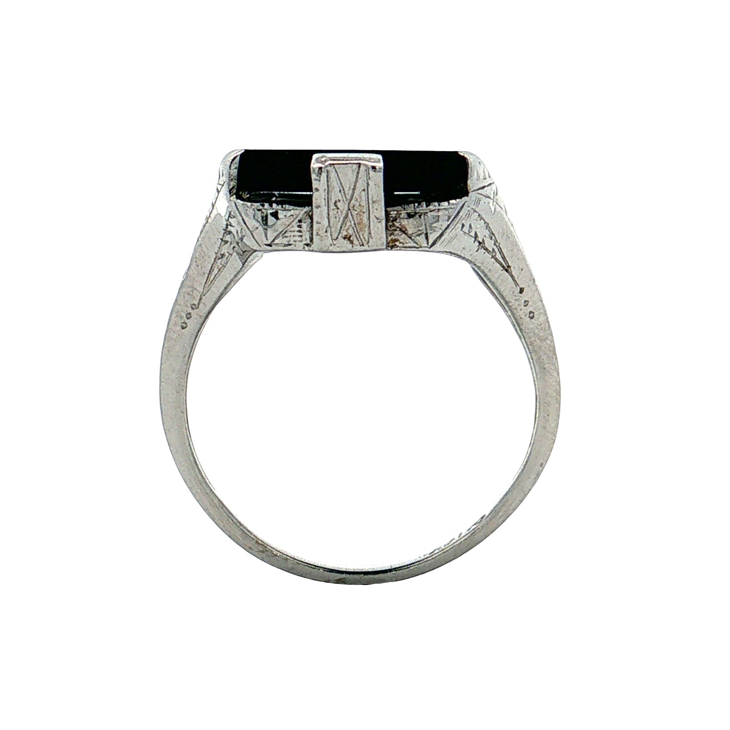 Antique Art Deco Onyx Cocktail Ring 14k White Gold