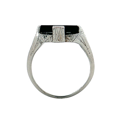 Antique Art Deco Onyx Cocktail Ring 14k White Gold