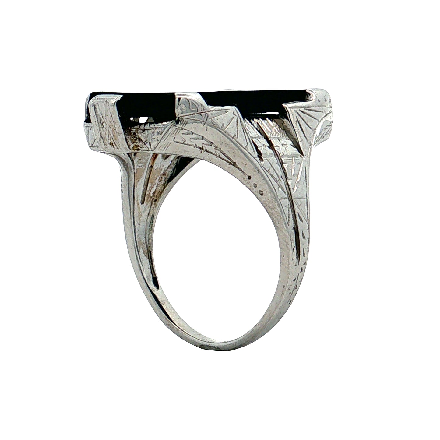 Antique Art Deco Onyx Cocktail Ring 14k White Gold