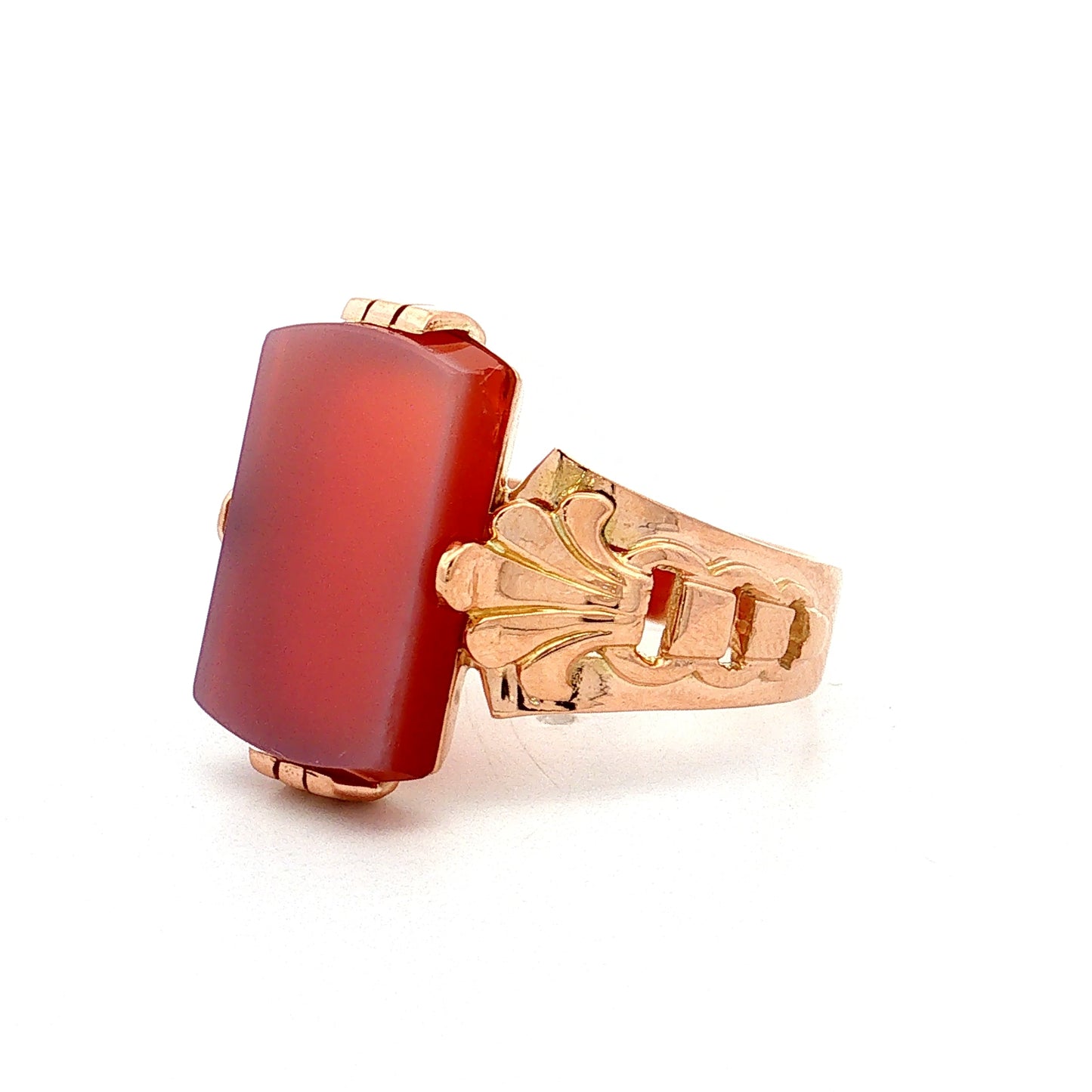 Vintage Mid-Century Agate Cocktail Ring 14k Rose Gold