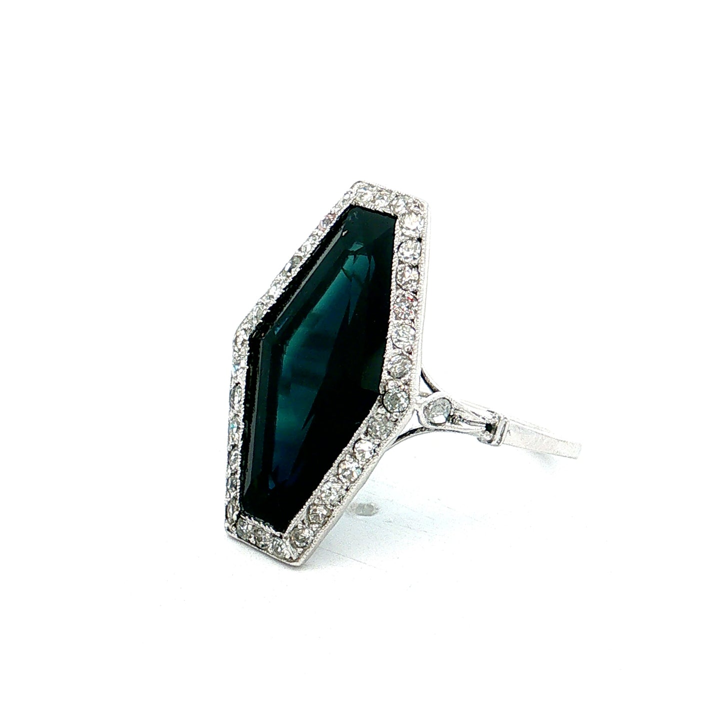 6.50 Vintage Art Deco Sapphire Cocktail Ring Platinum