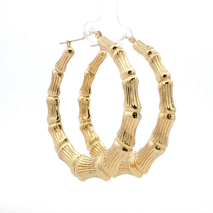 Oversized Bamboo Hoop Earrings 14k Yellow Gold