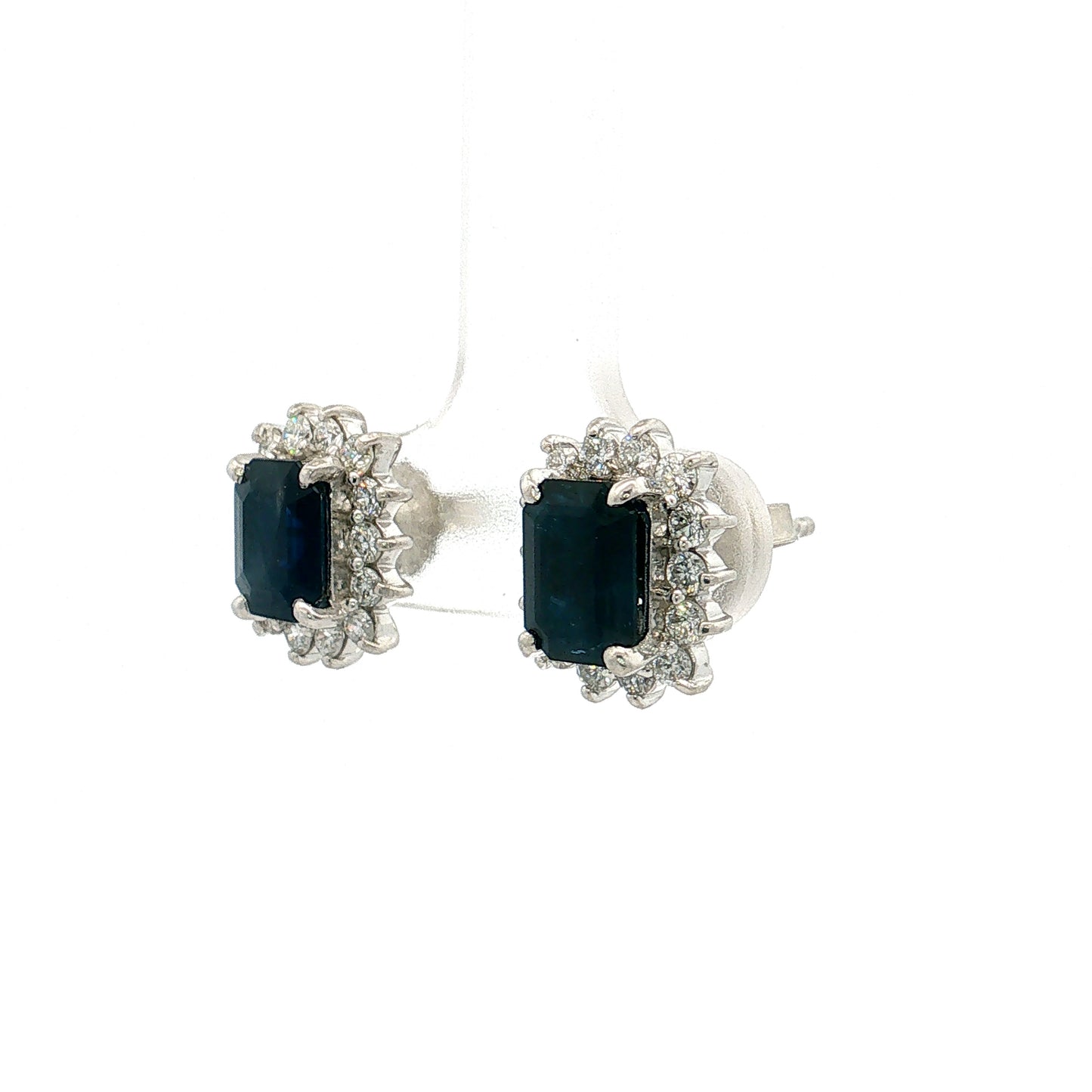 2.72 Blue Sapphire & Diamond Stud Earrings Platinum