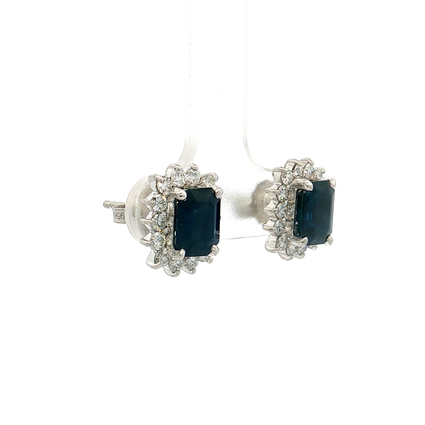 2.72 Blue Sapphire & Diamond Stud Earrings Platinum