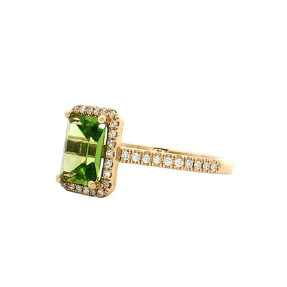 .65 Peridot & Diamond Halo Cocktail Ring 14k