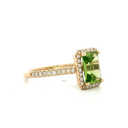 .65 Peridot & Diamond Halo Cocktail Ring 14k
