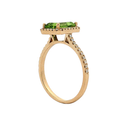 .65 Peridot & Diamond Halo Cocktail Ring 14k