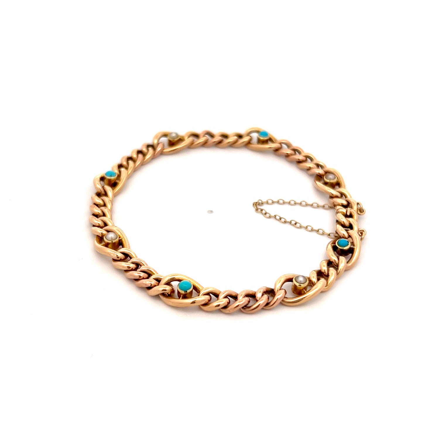 Antique Victorian Turquoise & Pearl Bracelet 18k Rose Gold