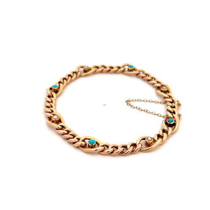 Antique Victorian Turquoise & Pearl Bracelet 18k Rose Gold