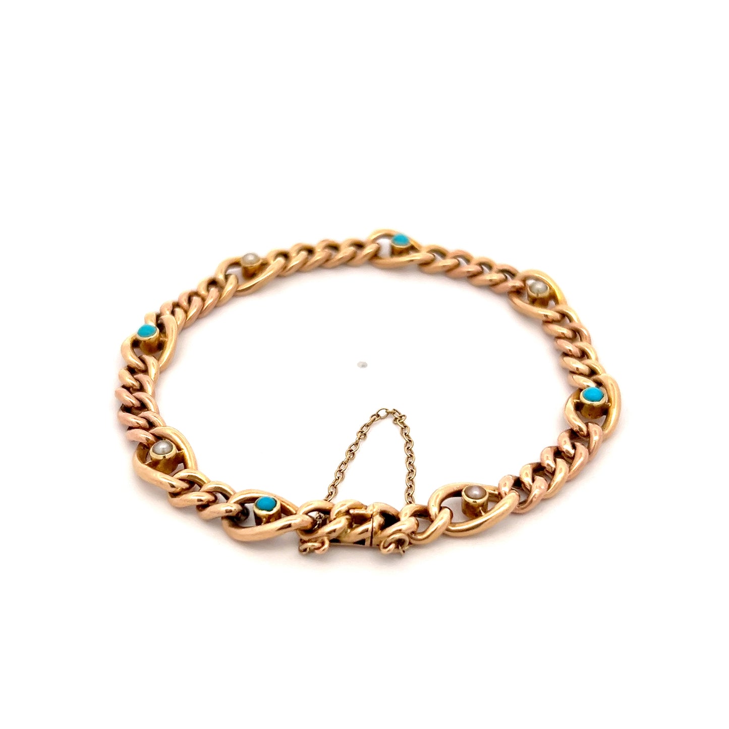 Antique Victorian Turquoise & Pearl Bracelet 18k Rose Gold