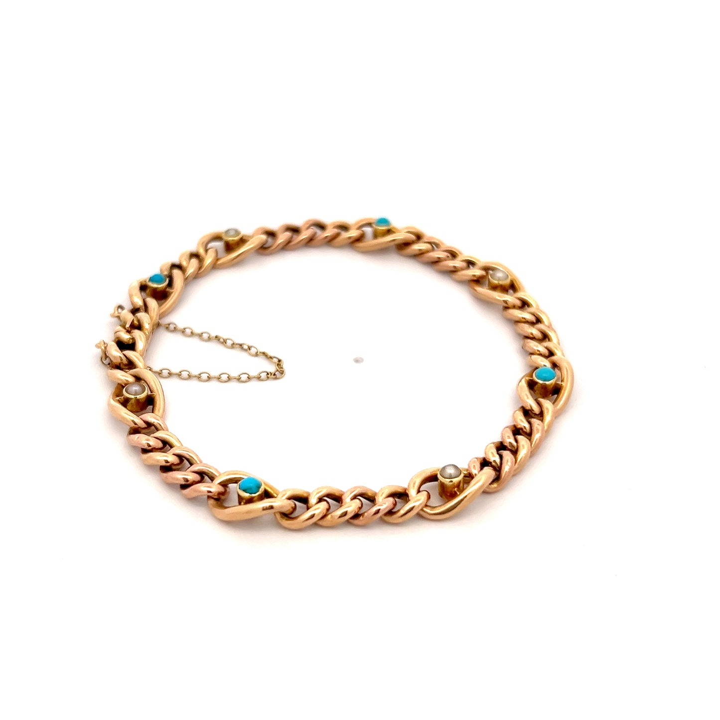 Antique Victorian Turquoise & Pearl Bracelet 18k Rose Gold