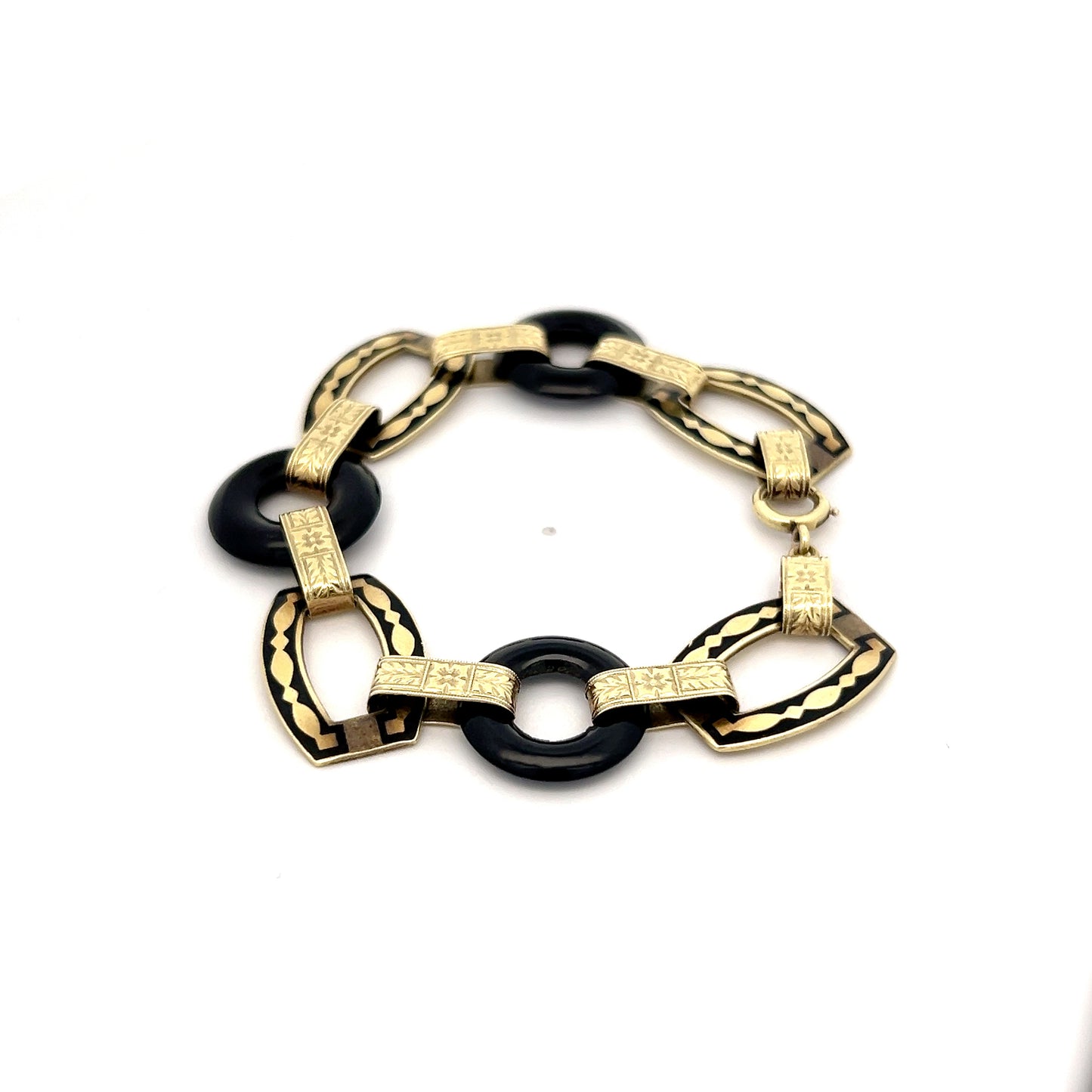 Antique Art Nouveau Onyx Bracelet 14k Yellow Gold