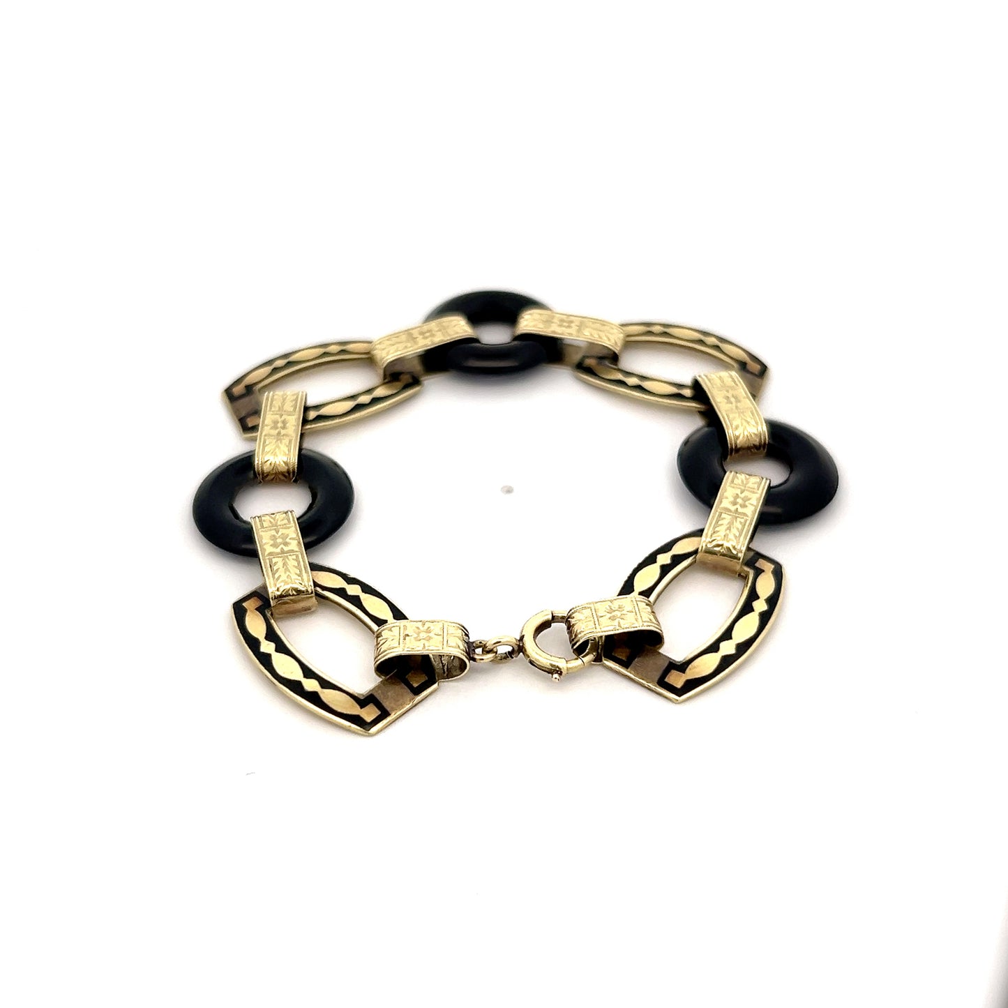 Antique Art Nouveau Onyx Bracelet 14k Yellow Gold