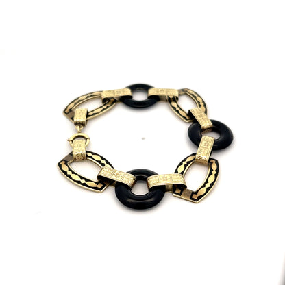 Antique Art Nouveau Onyx Bracelet 14k Yellow Gold