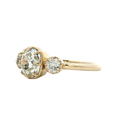 1.47 Old Mine Cushion Diamond Three Stone Ring 14k