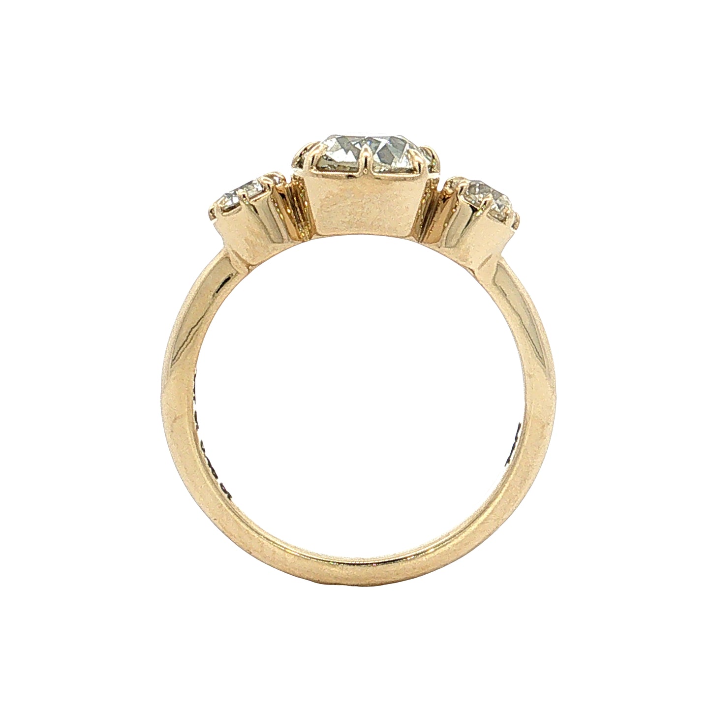 1.47 Old Mine Cushion Diamond Three Stone Ring 14k