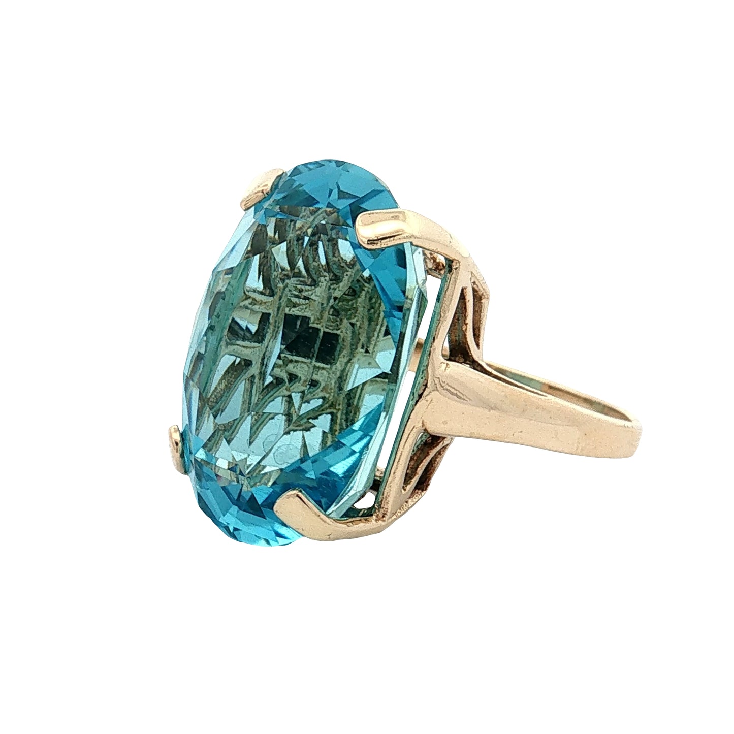 30.89 Oval Aquamarine Cocktail Ring 14k Yellow Gold