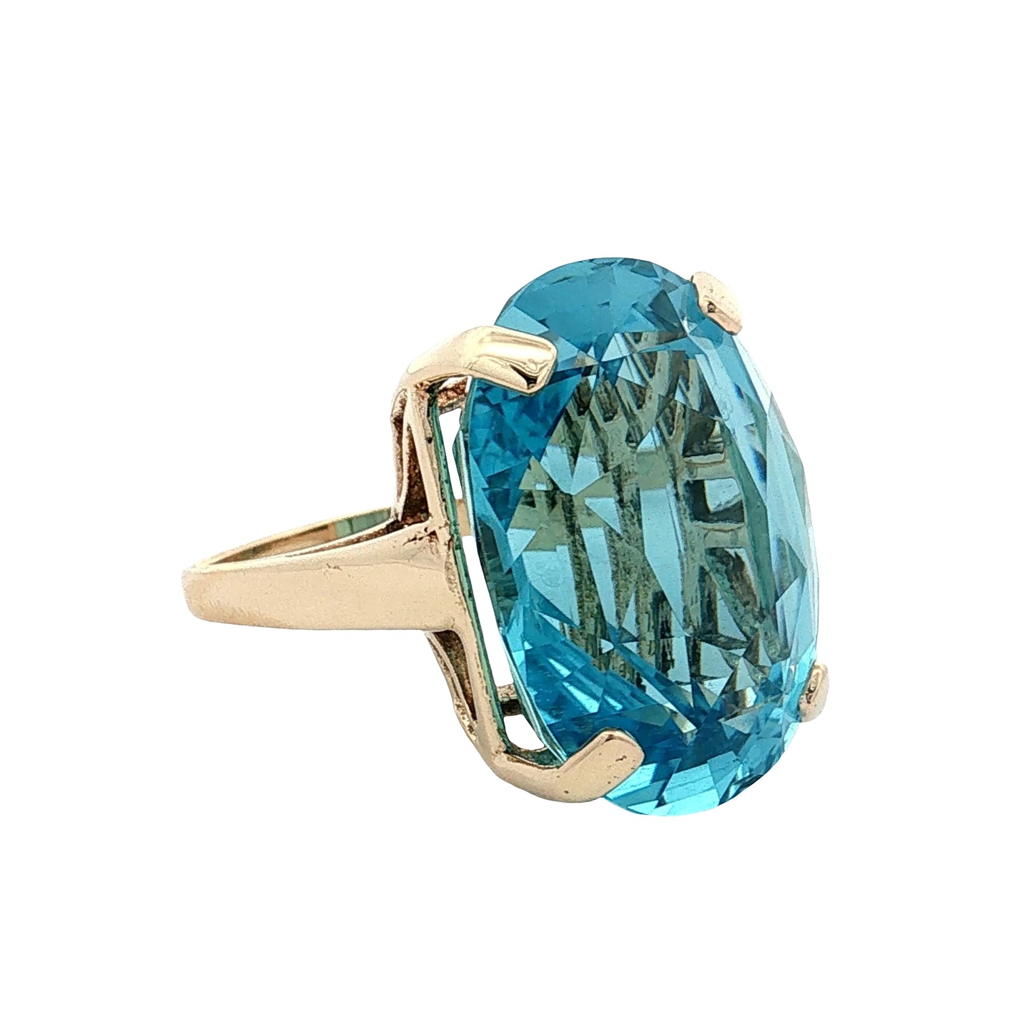 30.89 Oval Aquamarine Cocktail Ring 14k Yellow Gold