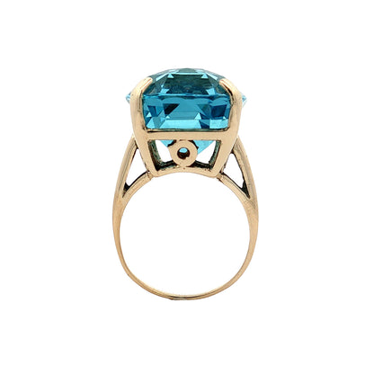 30.89 Oval Aquamarine Cocktail Ring 14k Yellow Gold